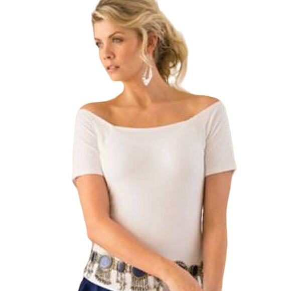 Soft Surroundings Tops - Soft Surroundings top size 32B Beige Size 32B Short Sleeve Wide Open Neckline